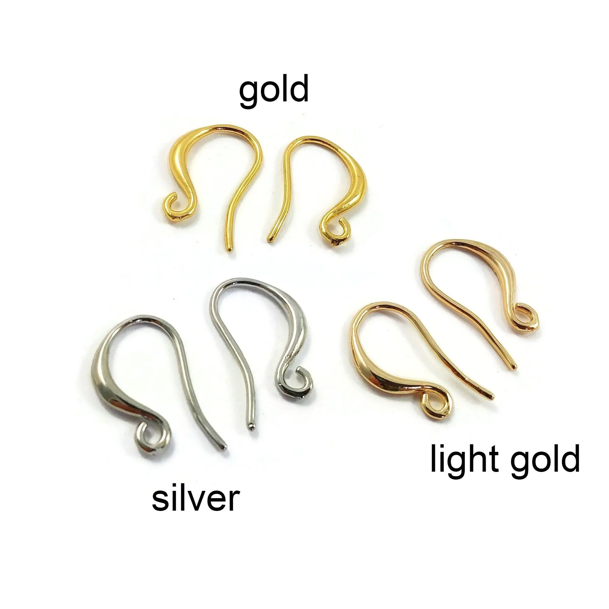 10 Nickel free earring hooks, Gold and silver brass ear wire