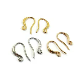 10 Nickel free earring hooks, Gold and silver brass ear wire