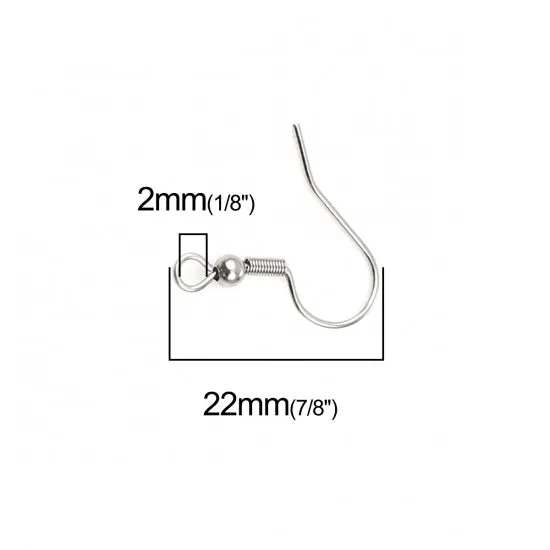 100 Stainless steel french earring hooks, Hypoallergenic ear wire