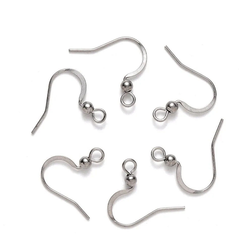 20 Stainless steel flat french earring hooks, Silver, Gold
