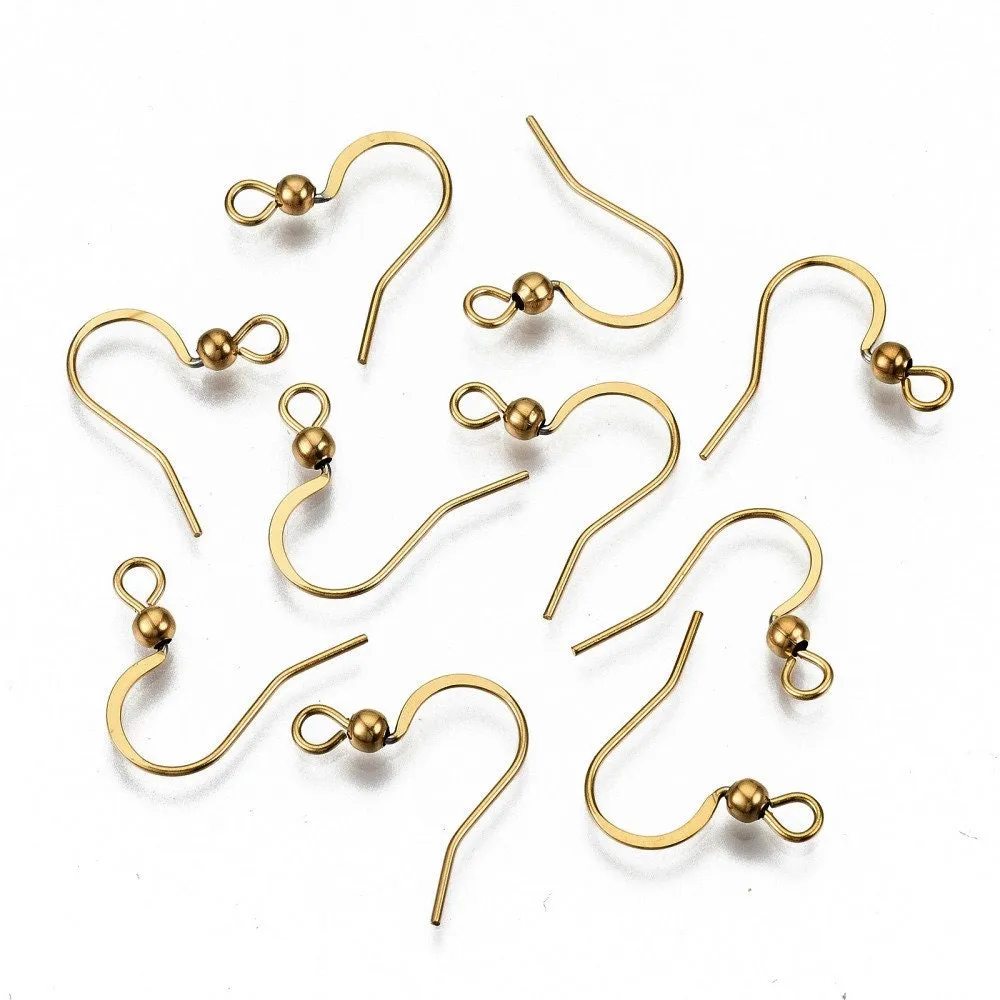 20 Stainless steel flat french earring hooks, Silver, Gold