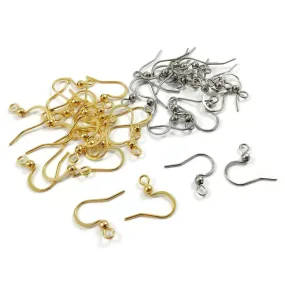 20 Stainless steel flat french earring hooks, Silver, Gold
