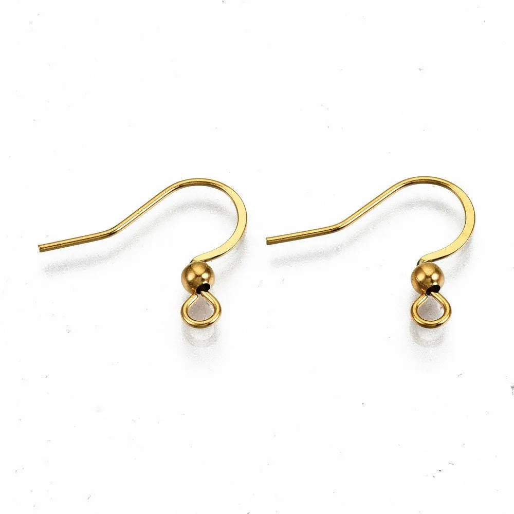 20 Stainless steel flat french earring hooks, Silver, Gold