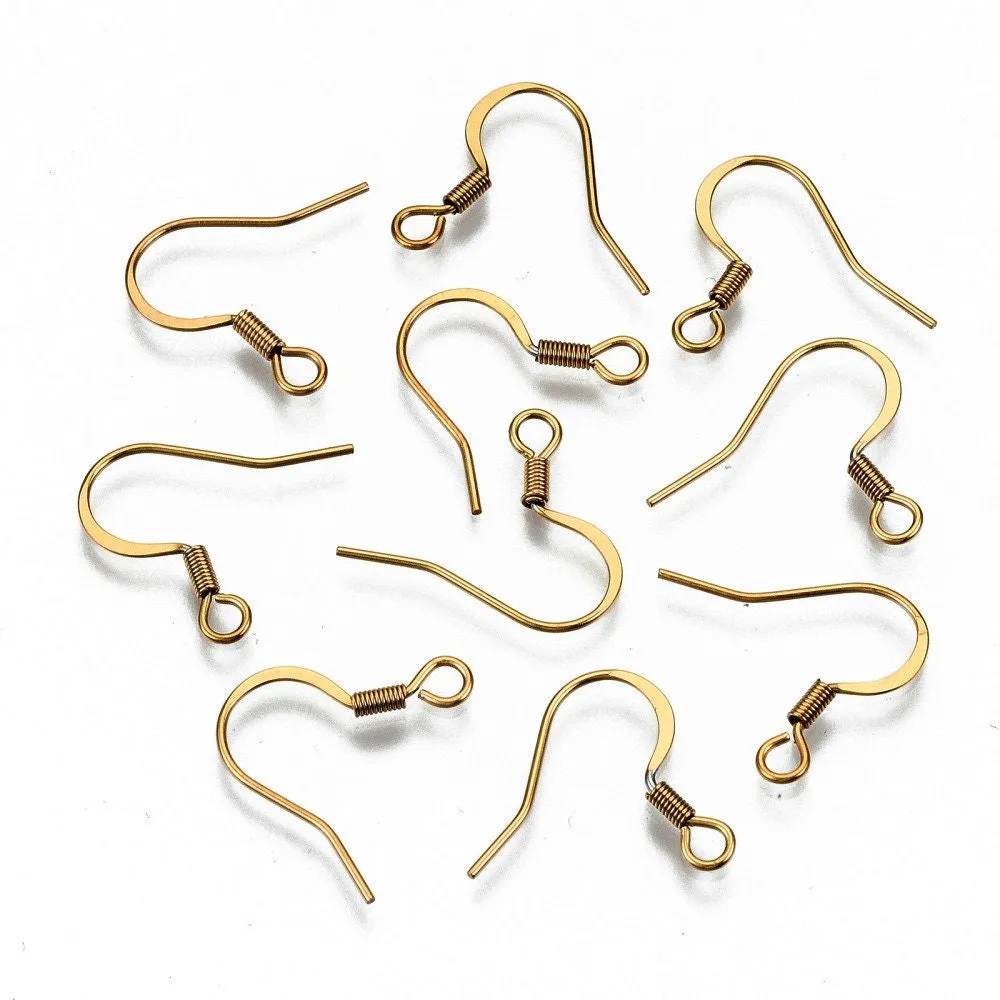20pcs (10 pair) Stainless steel flat french earring hooks, Silver, Gold, Rose gold