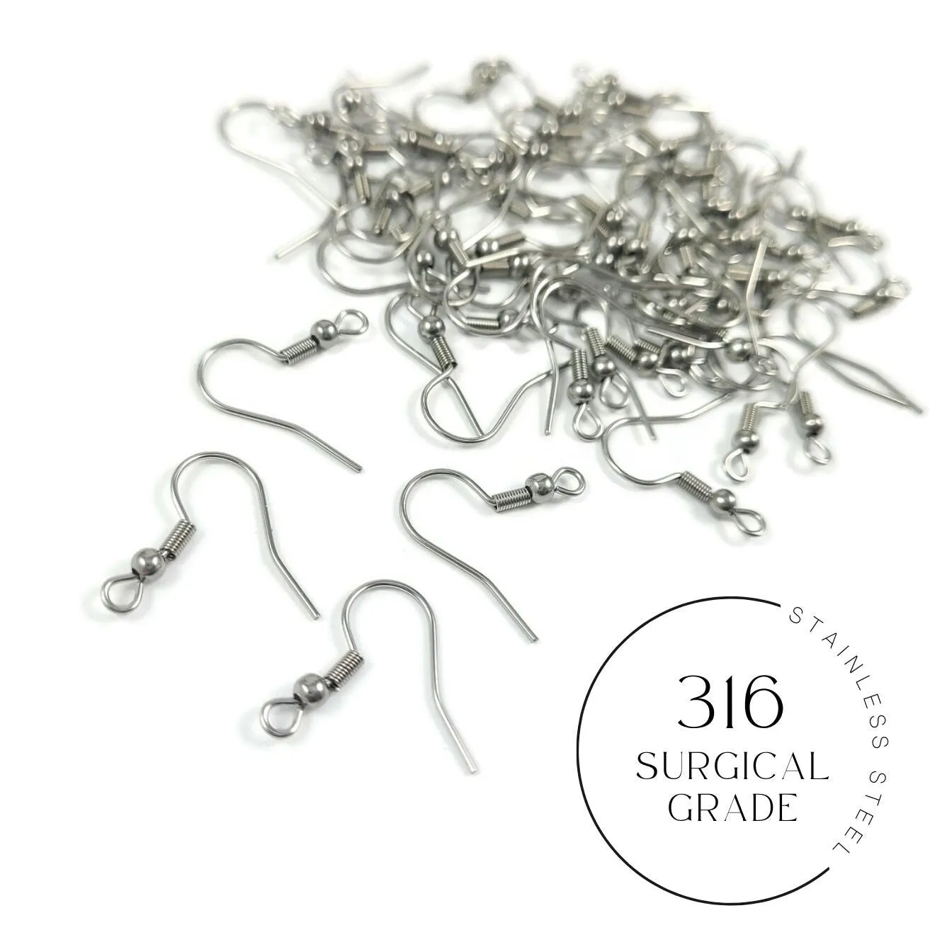 50 Surgical stainless steel earring hooks