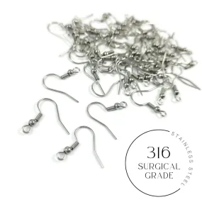 50 Surgical stainless steel earring hooks