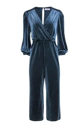 Ali & Jay - Dark Teal Velvet Pleated Wide Leg Jumpsuit Sz MP