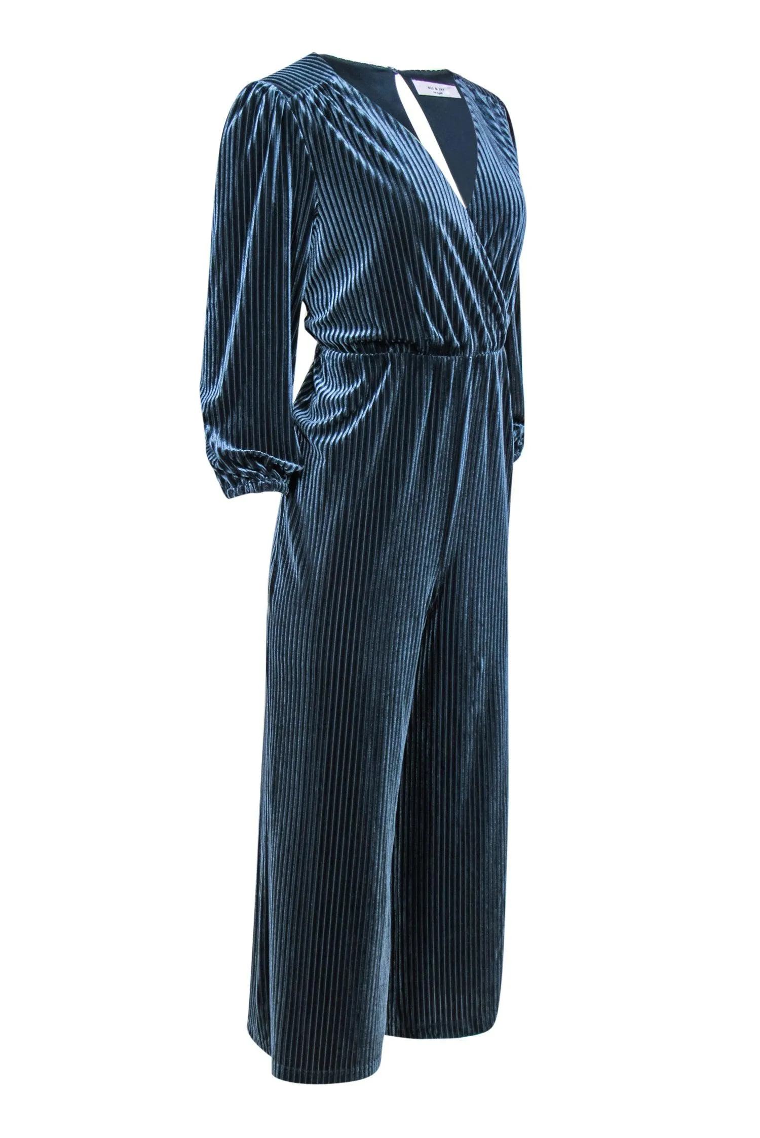 Ali & Jay - Dark Teal Velvet Pleated Wide Leg Jumpsuit Sz MP