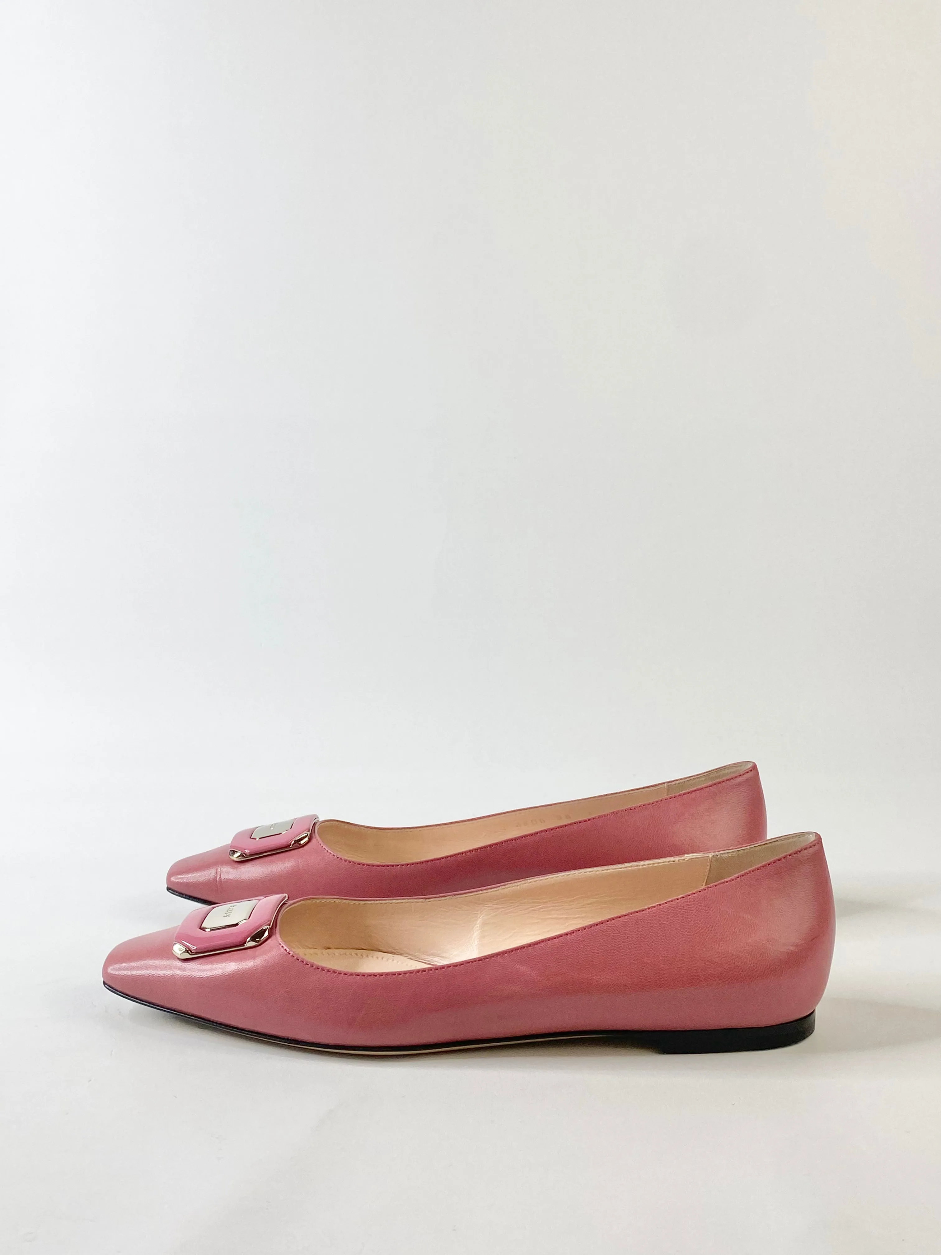 Bally Rose Pink Silver Motif Flats - EU38