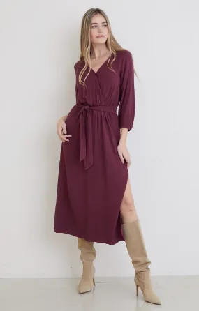 Cross Front Belted Maxi Dress - Wildberry
