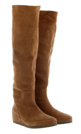 Daniela Fargion Brown Suede Suede Knee High Wedge Low Heel Boots-