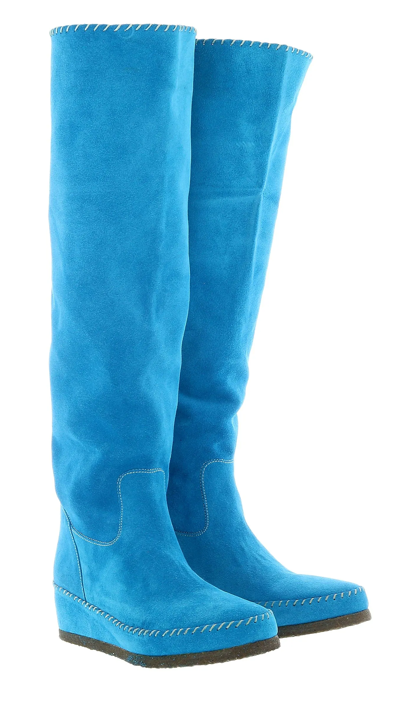 Daniela Fargion Turquoise Suede Suede Knee High Wedge Low Heel Boots-
