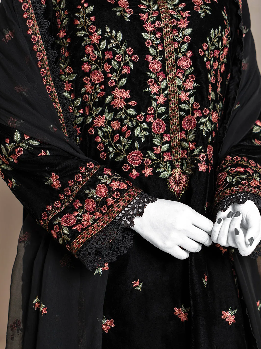 Embroidered Velvet 3 Piece