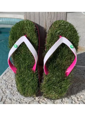 Grass Flip Flops - Pink and White