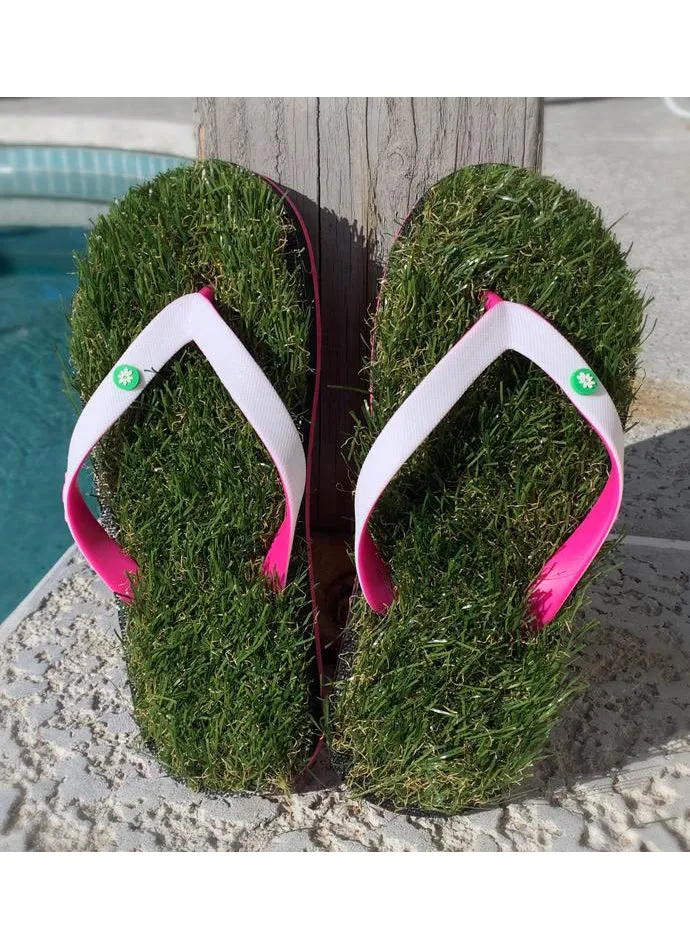 Grass Flip Flops - Pink and White