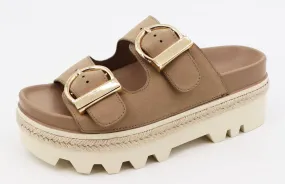 Platform Double Buckle Strap Slide Sandals
