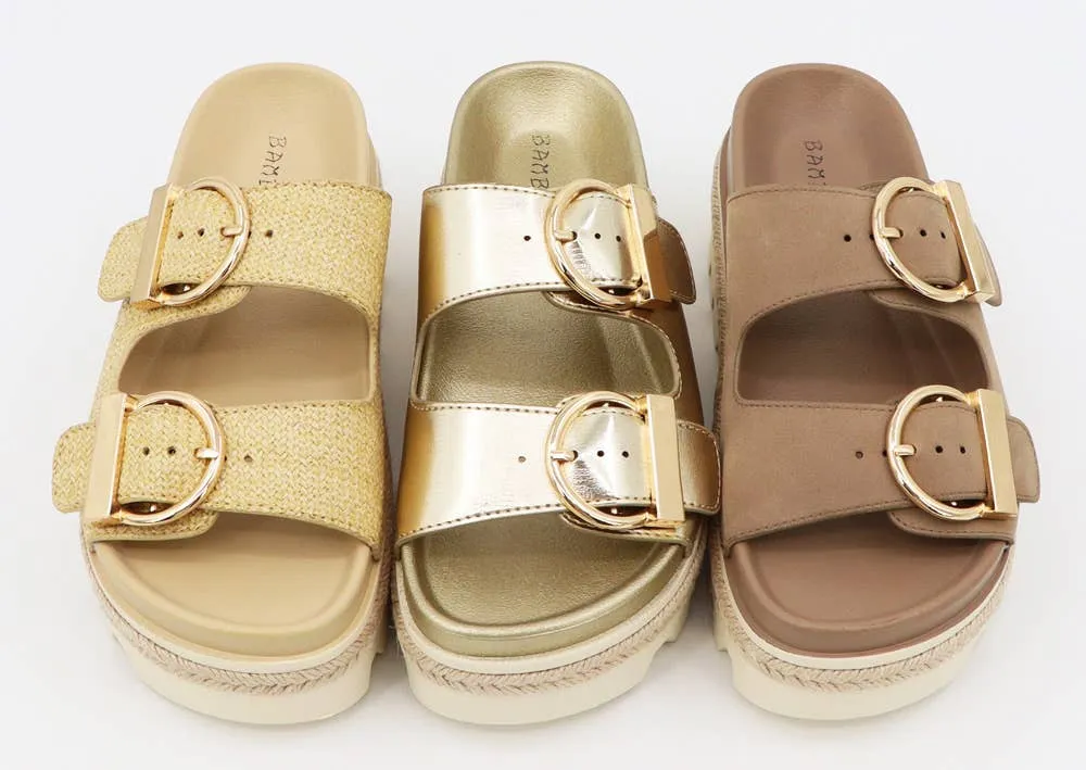 Platform Double Buckle Strap Slide Sandals