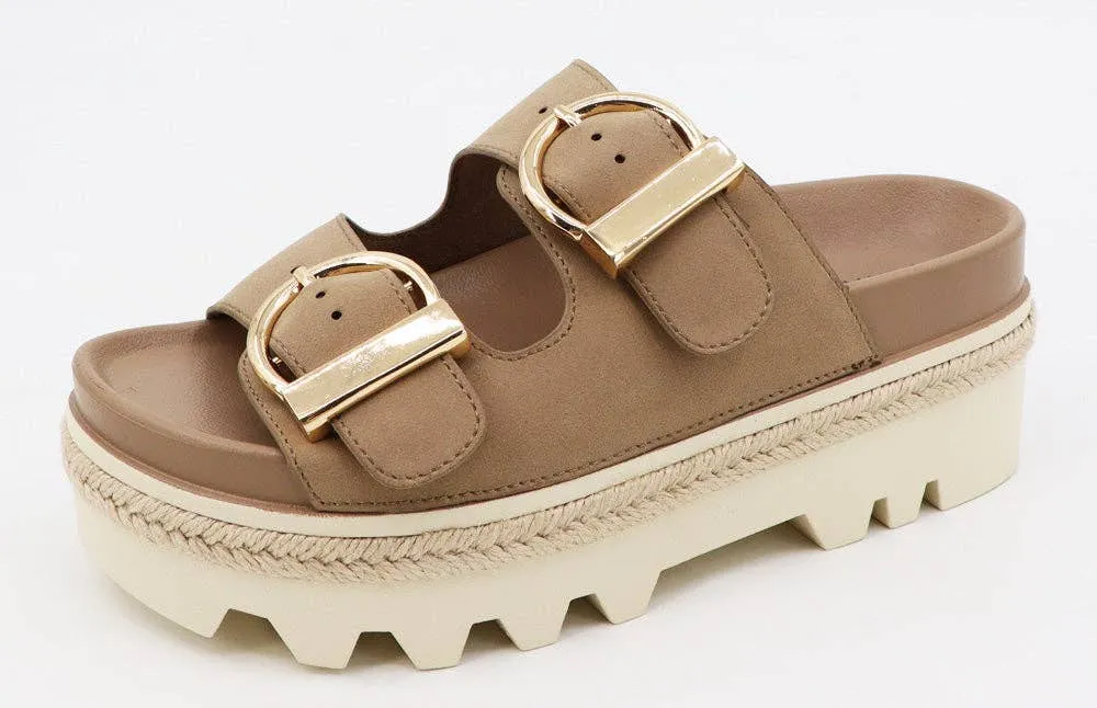 Platform Double Buckle Strap Slide Sandals