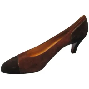 Salvatore Ferragamo Brown And Black Suede Vintage Two Tone Pumps Size Us
