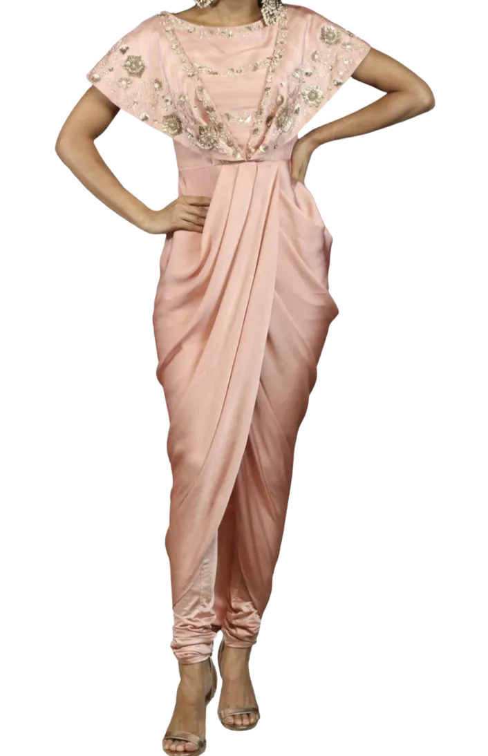 SAMPLE SALE: Pink Beaded Drape Gown Pant Set