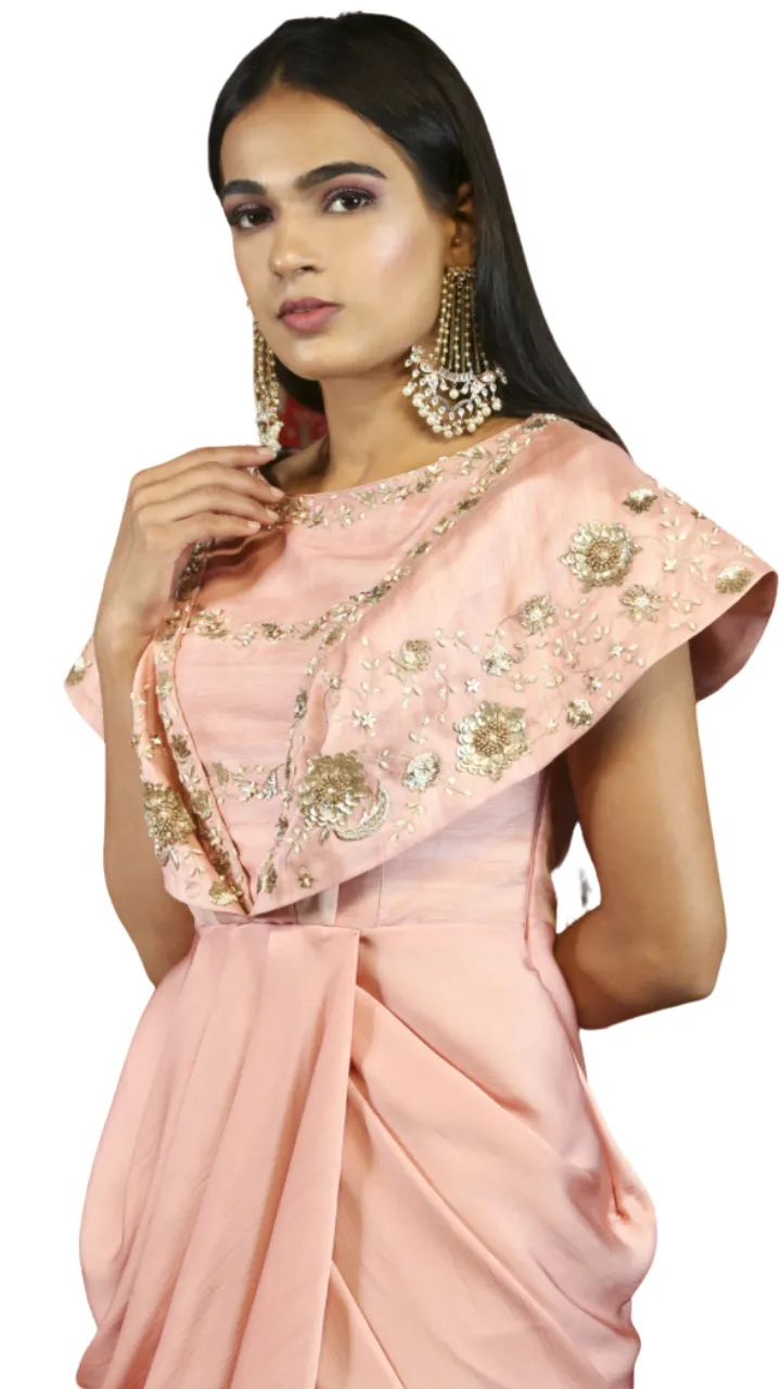 SAMPLE SALE: Pink Beaded Drape Gown Pant Set