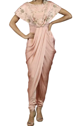 SAMPLE SALE: Pink Beaded Drape Gown Pant Set