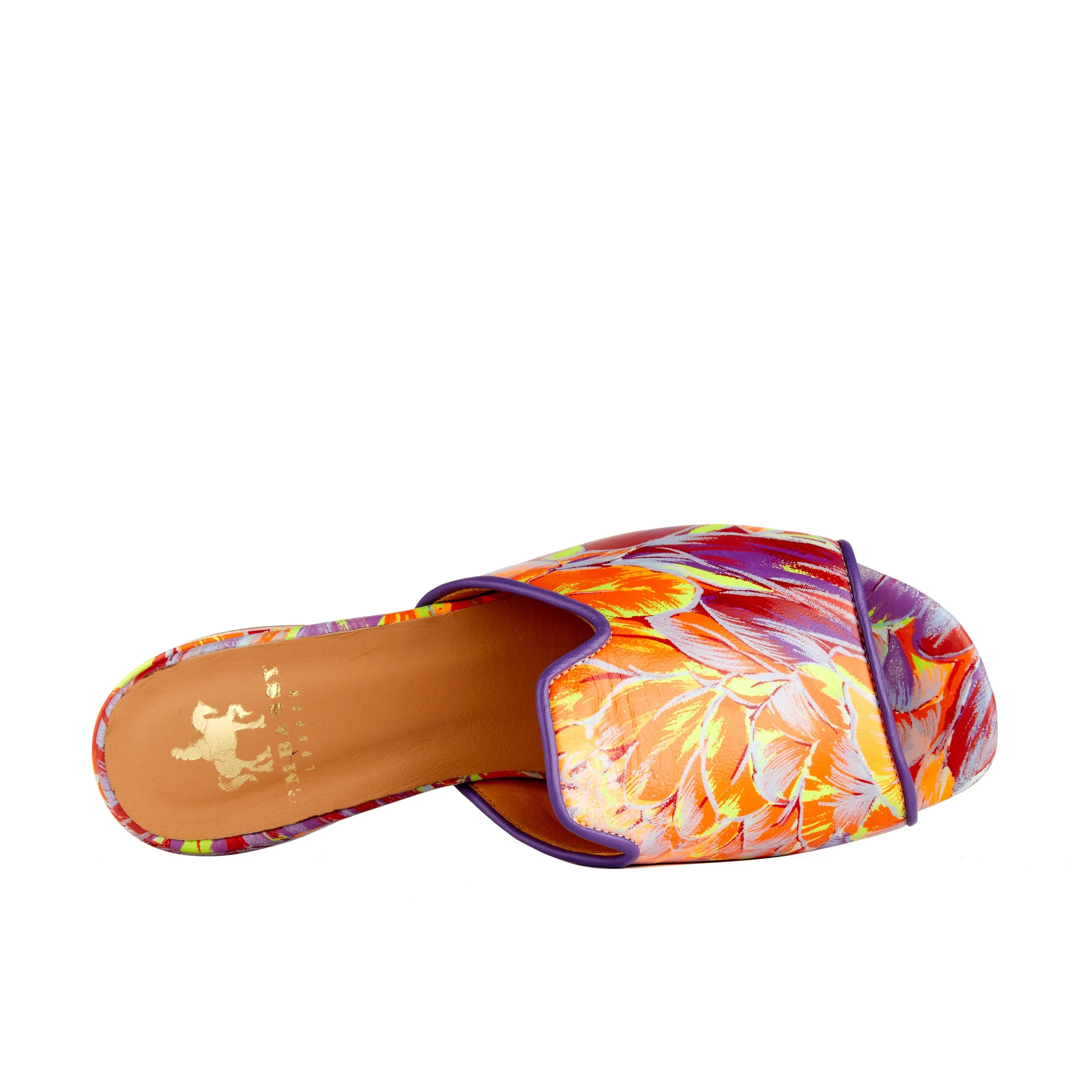 South Beach - Flamingo - Women's fully leather lined sliders in orange and purple