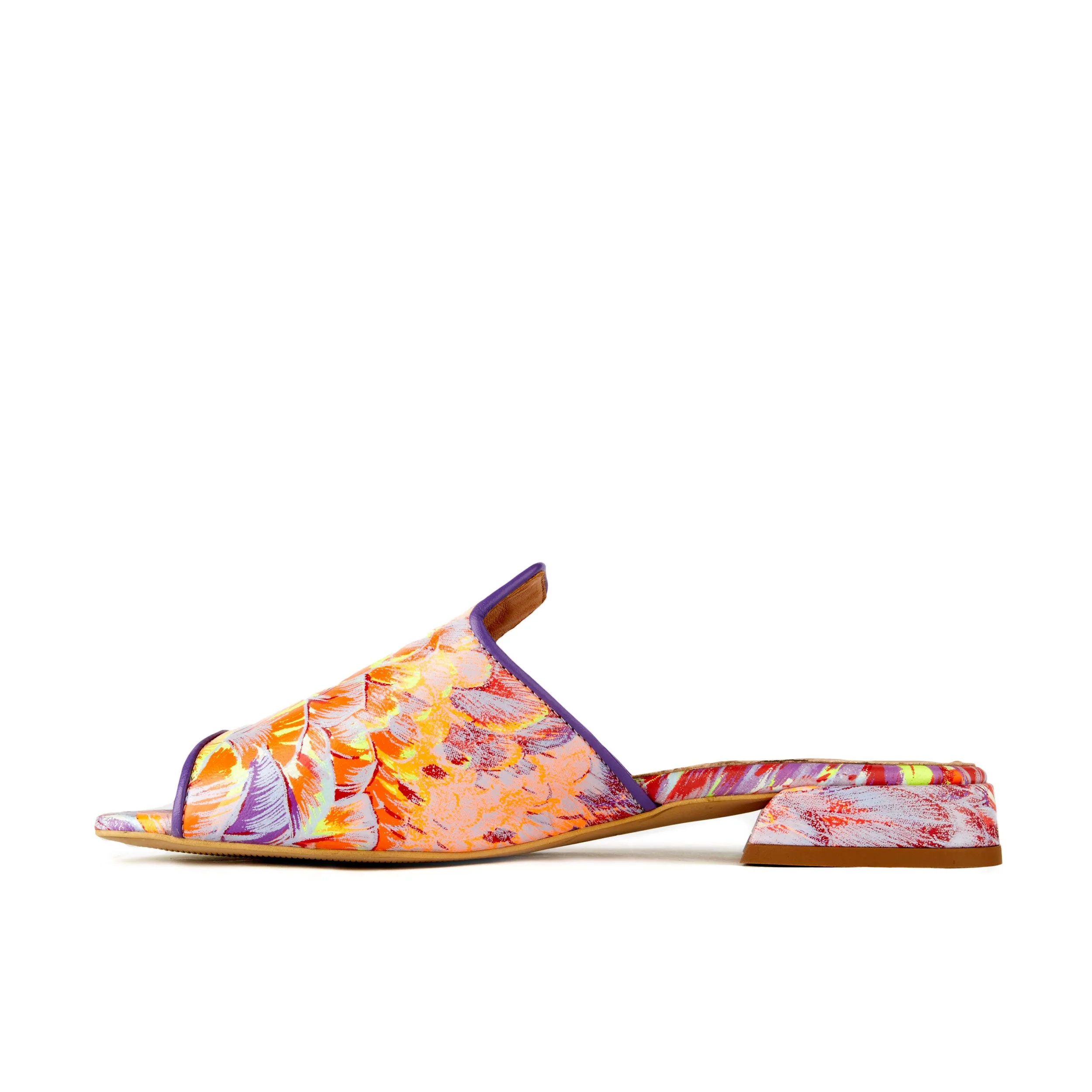 South Beach - Flamingo - Women's fully leather lined sliders in orange and purple