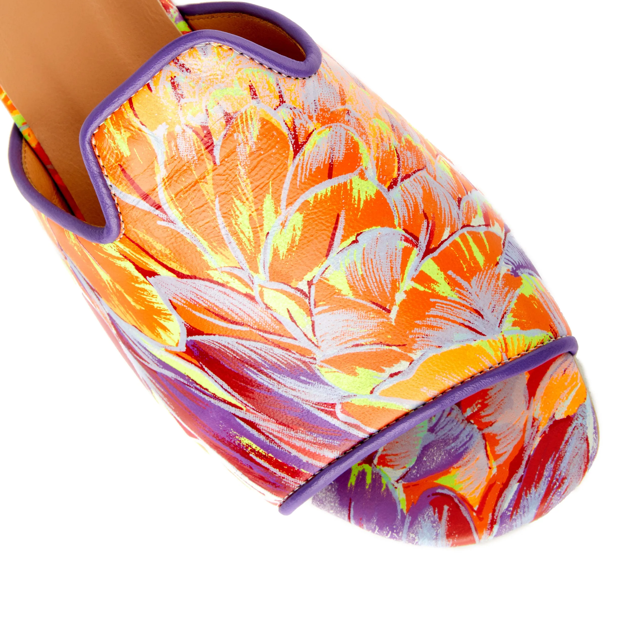 South Beach - Flamingo - Women's fully leather lined sliders in orange and purple