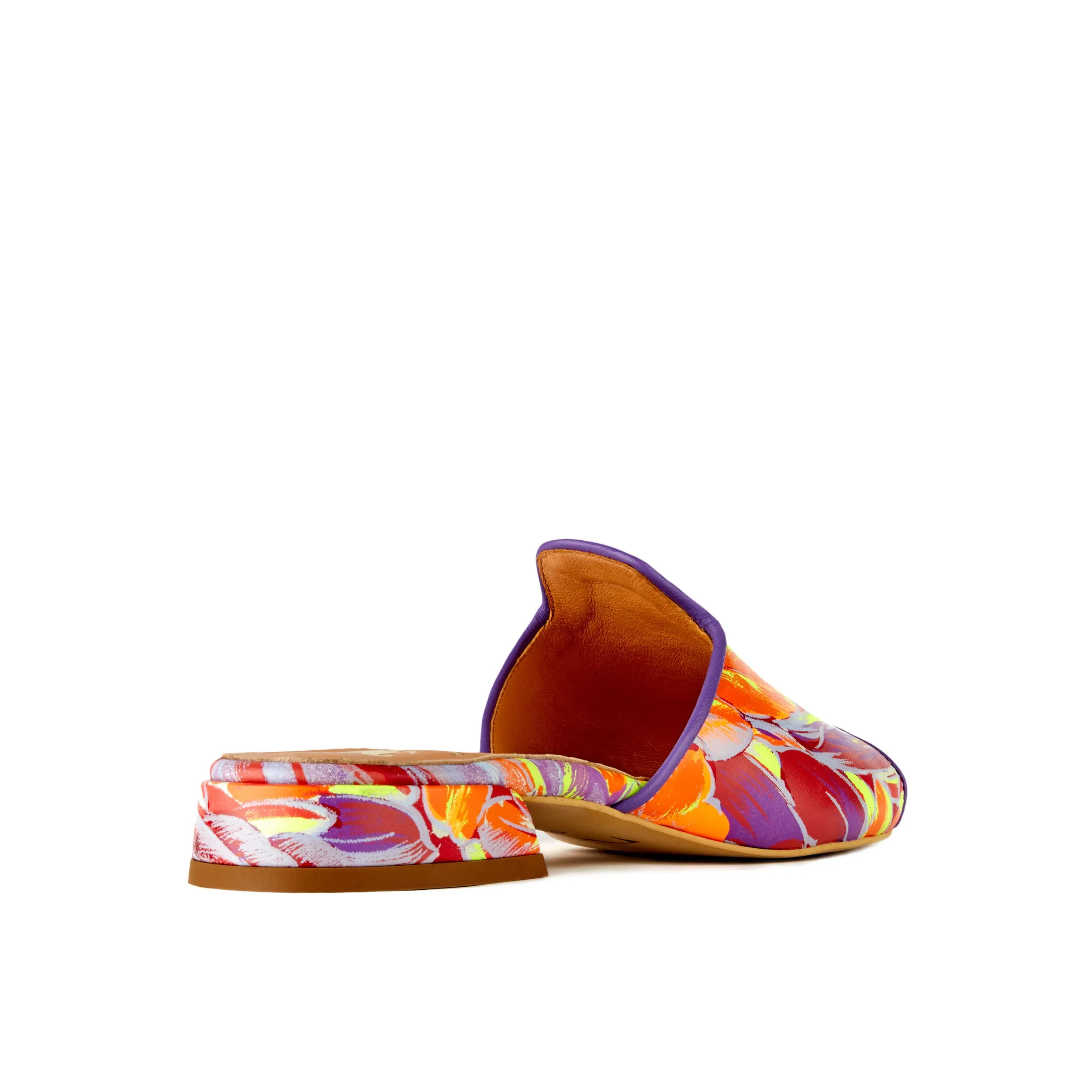 South Beach - Flamingo - Women's fully leather lined sliders in orange and purple