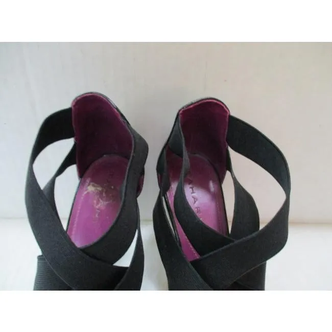 Tahari Black Strap Criss Cross Open Toe Heels Pumps Size Us