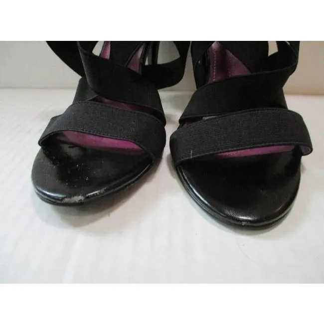 Tahari Black Strap Criss Cross Open Toe Heels Pumps Size Us
