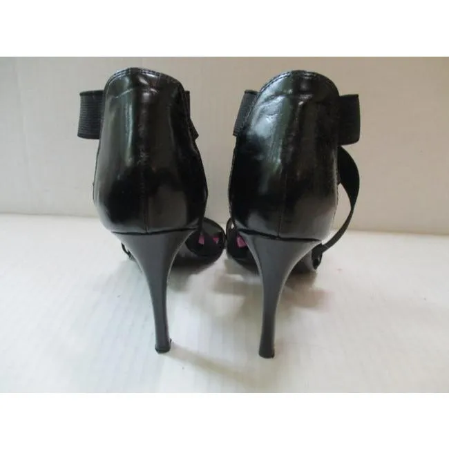 Tahari Black Strap Criss Cross Open Toe Heels Pumps Size Us
